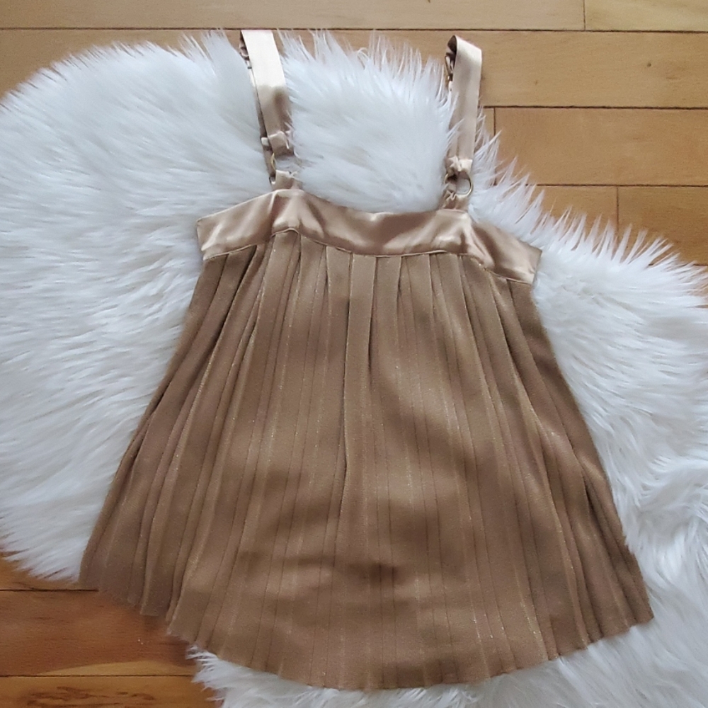 Arden B gold shimmer knit baby doll pleated top XS